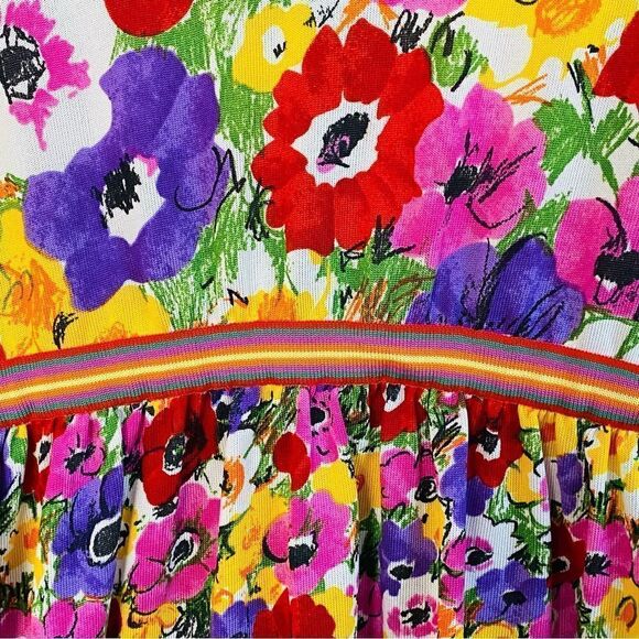 Goldworm Vintage 60s Anemone Vibrant Rainbow Floral Long Sleeve Dress Sz 12 - Picture 4 of 10